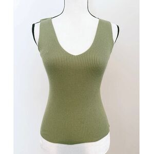 Thanne Olive Green Ribbed Knit Sleeveless Tank Top Size S/M